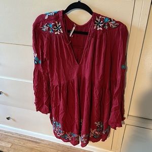Free people blouse red embroidery small